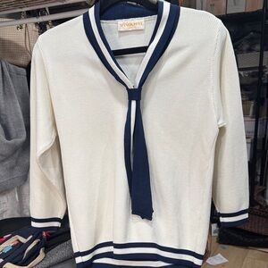 Vivanti Cream Sweater with Navy Tie Accent